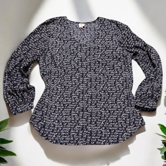XL Cabi blouse I love you in different languages 100% polyester flowy navy blue - Picture 1 of 5